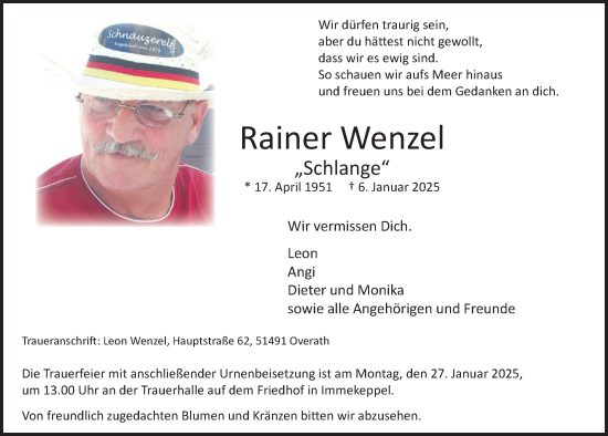 Anzeige von Rainer Wenzel von  Bergisches Handelsblatt 