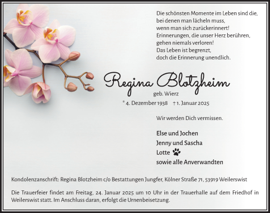 Anzeige von Regina Blotzheim von  Blickpunkt Euskirchen 