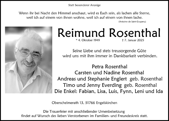 Anzeige von Reimund Rosenthal von  Anzeigen Echo 