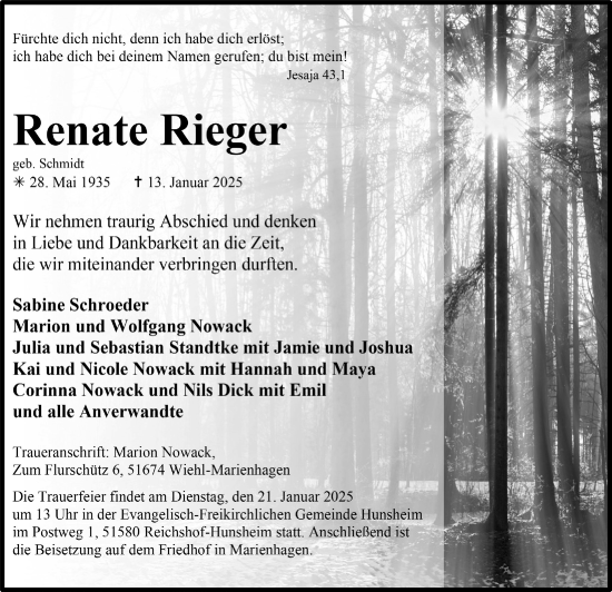 Anzeige von Renate Rieger von  Anzeigen Echo 