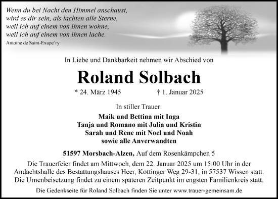 Anzeige von Roland Solbach von  Lokalanzeiger 