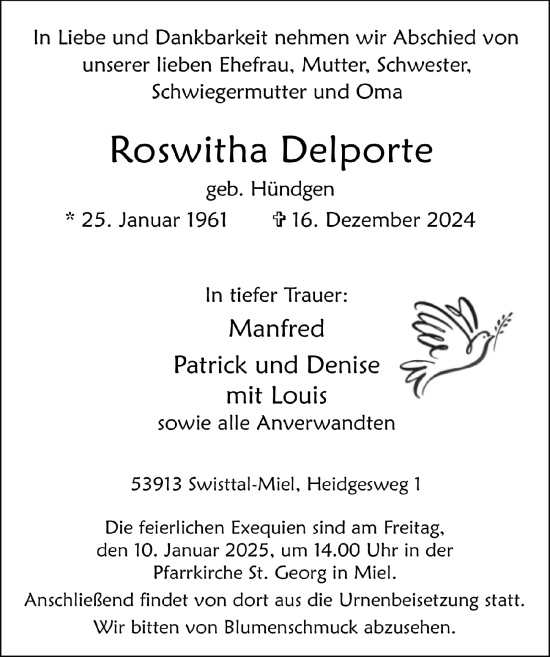 Anzeige von Roswitha Delporte von  Schaufenster/Blickpunkt 
