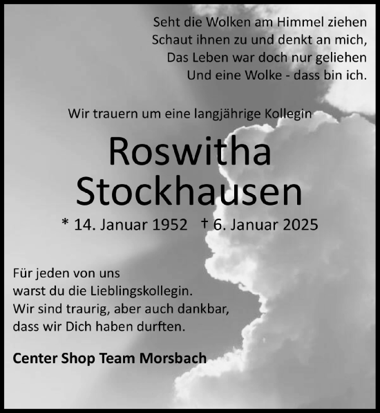 Anzeige von Roswitha Stockhausen von  Lokalanzeiger 