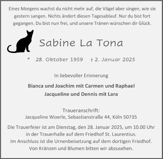 Anzeige von Sabine La Tona von  Bergisches Handelsblatt 
