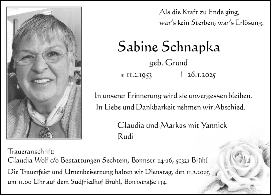 Anzeige von Sabine Schnapka von  Schlossbote/Werbekurier 