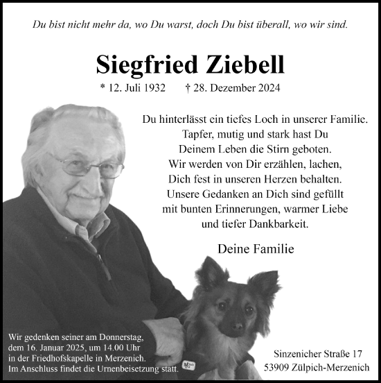 Anzeige von Siegfried Ziebell von  Blickpunkt Euskirchen 
