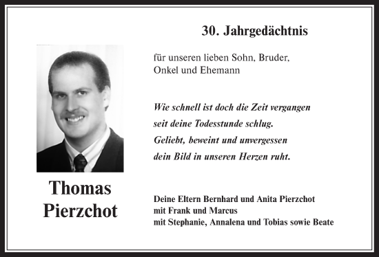 Anzeige von Thomas Pierzchot von  Wochenende 