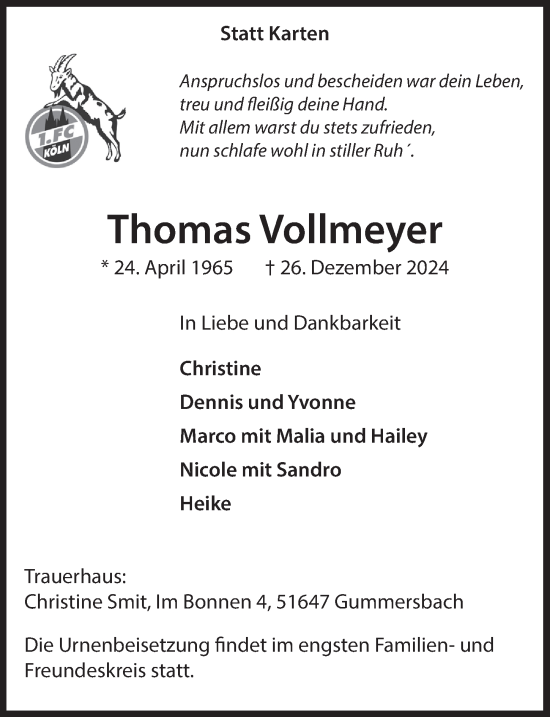 Anzeige von Thomas Vollmeyer von  Anzeigen Echo 