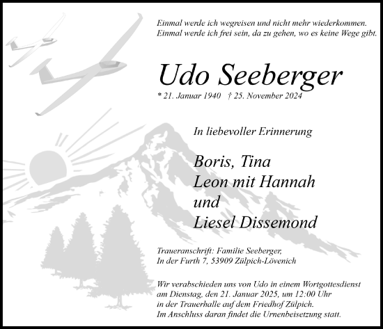 Anzeige von Udo Seeberger von  Blickpunkt Euskirchen 