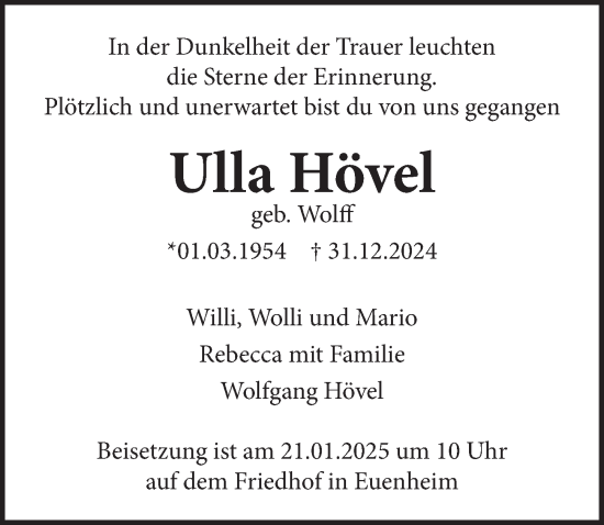Anzeige von Ulla Hövel von  Blickpunkt Euskirchen 