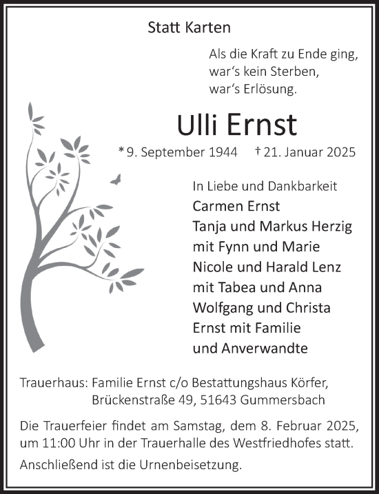 Anzeige von Ulli Ernst von  Anzeigen Echo 