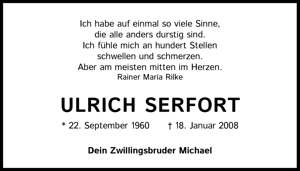  Traueranzeige für Ulrich Serfort vom 18.01.2025 aus Kölner Stadt-Anzeiger / Kölnische Rundschau / Express