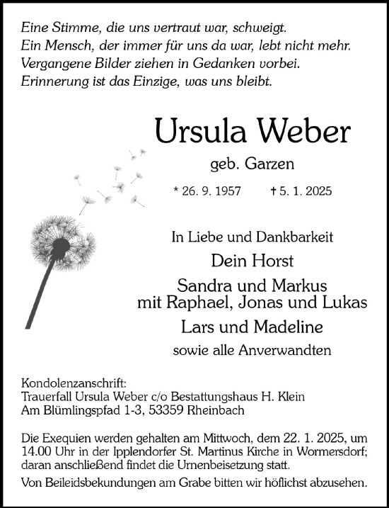 Anzeige von Ursula Weber von  Schaufenster/Blickpunkt 