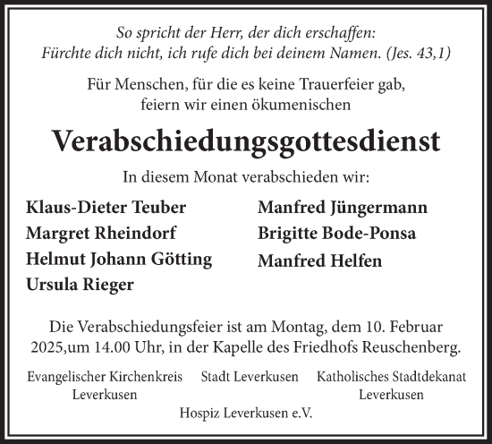 Anzeige von Verabschiedungsgottesdienst  von  Lokale Informationen 