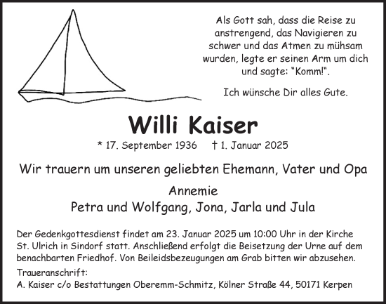 Anzeige von Willi Kaiser von  Werbepost 