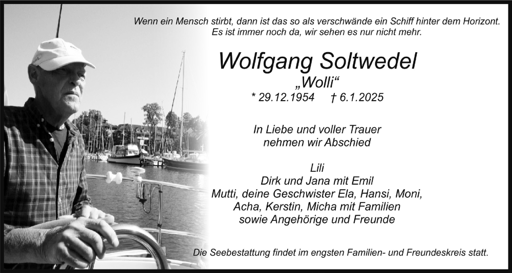  Traueranzeige für Wolfgang Soltwedel vom 24.01.2025 aus  Werbepost 