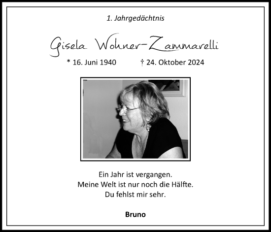 Anzeige von Gisela Wohner-Zamarel von Kölner Stadt-Anzeiger / Kölnische Rundschau / Express