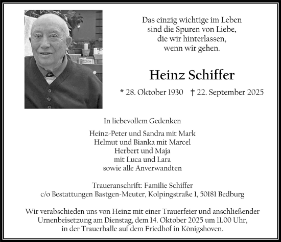 Anzeige von Heinz Schiffer von  Werbepost 