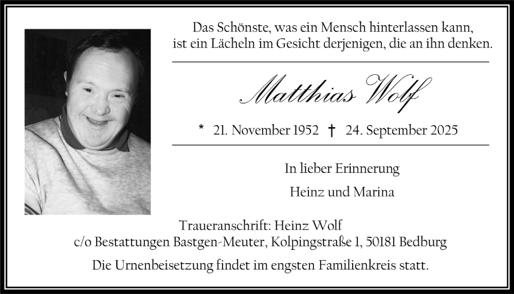  Traueranzeige für Heinz Wolf vom 02.10.2025 aus  Werbepost 