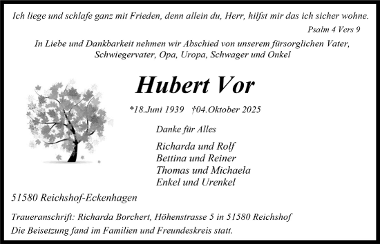 Anzeige von Hubert Vor von  Anzeigen Echo 