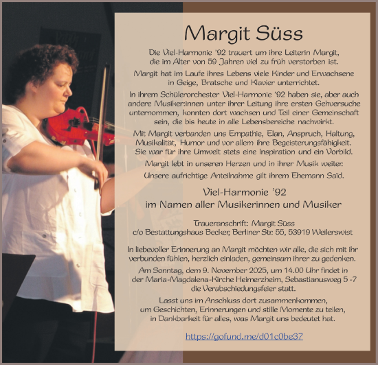 Anzeige von Margit Süss von  Blickpunkt Euskirchen 