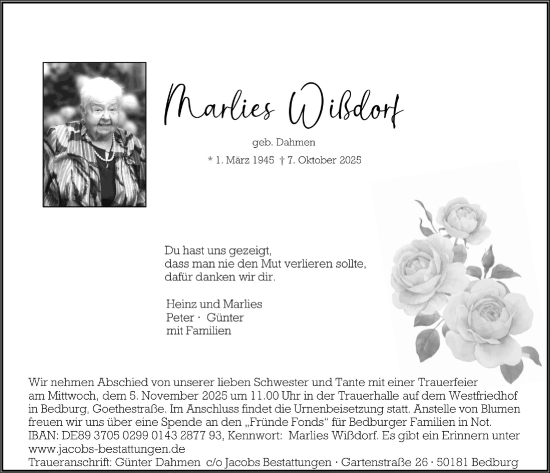 Anzeige von Marlies Wißdorf von  Werbepost 