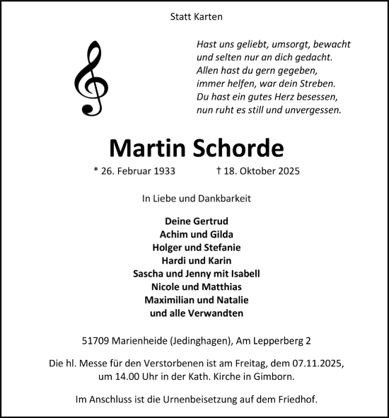 Anzeige von Martin Schorde von  Anzeigen Echo 