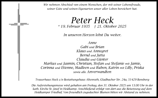Anzeige von Peter Heck von Kölner Stadt-Anzeiger / Kölnische Rundschau / Express