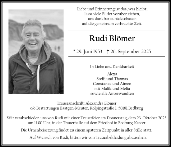 Anzeige von Rudi Blömer von  Werbepost 