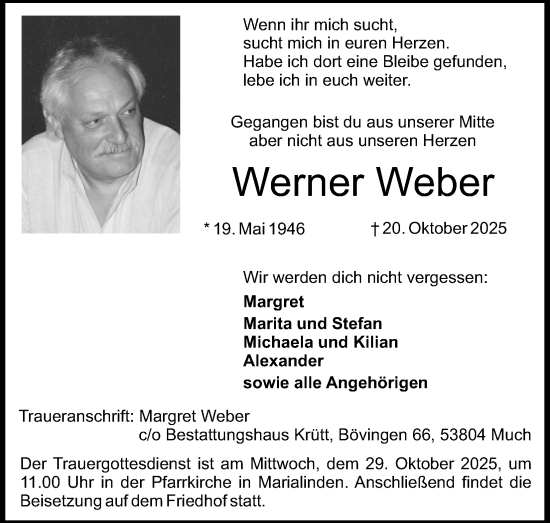 Anzeige von Werner Weber von Kölner Stadt-Anzeiger / Kölnische Rundschau / Express