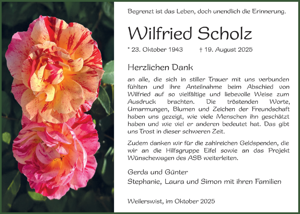  Traueranzeige für Wilfried Scholz vom 11.10.2025 aus  Blickpunkt Euskirchen 
