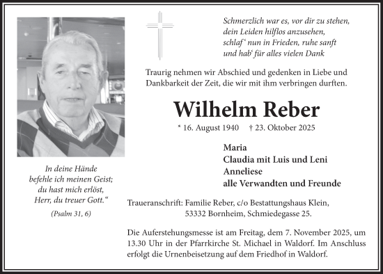 Anzeige von Wilhelm Reber von  Schaufenster/Blickpunkt 