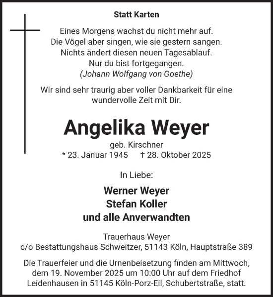 Anzeige von Angelika Weyer von  EXPRESS - Die Woche 