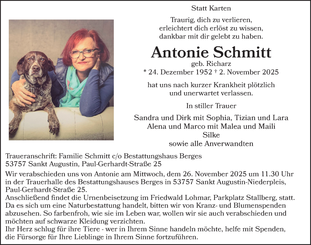  Traueranzeige für Antonie Schmitt vom 14.11.2025 aus  Extra Blatt 