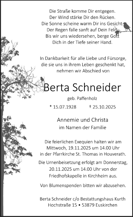 Anzeige von Berta Schneider von  Blickpunkt Euskirchen 