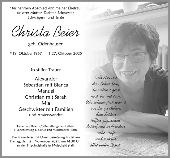 Anzeige von Christa Beier von  Blickpunkt Euskirchen 