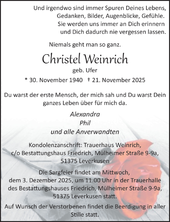 Anzeige von Christel Weinrich von  Lokale Informationen 