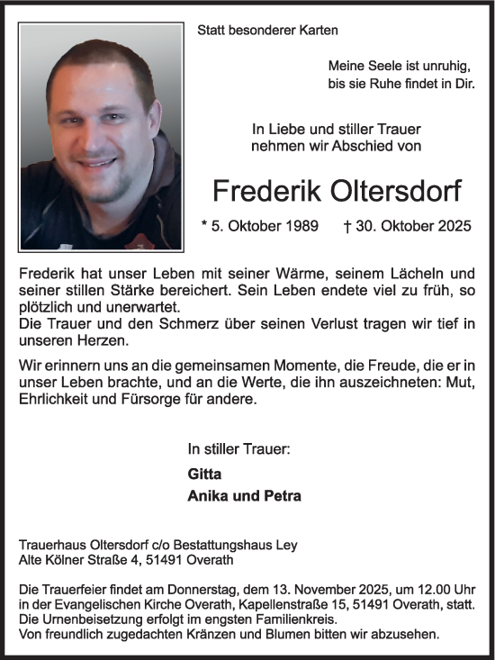 Anzeige von Frederik Oltersdorf von Kölner Stadt-Anzeiger / Kölnische Rundschau / Express