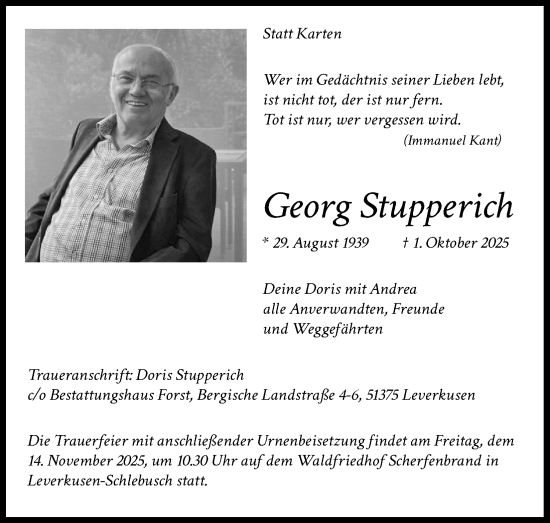 Anzeige von Georg Stupperich von Kölner Stadt-Anzeiger / Kölnische Rundschau / Express