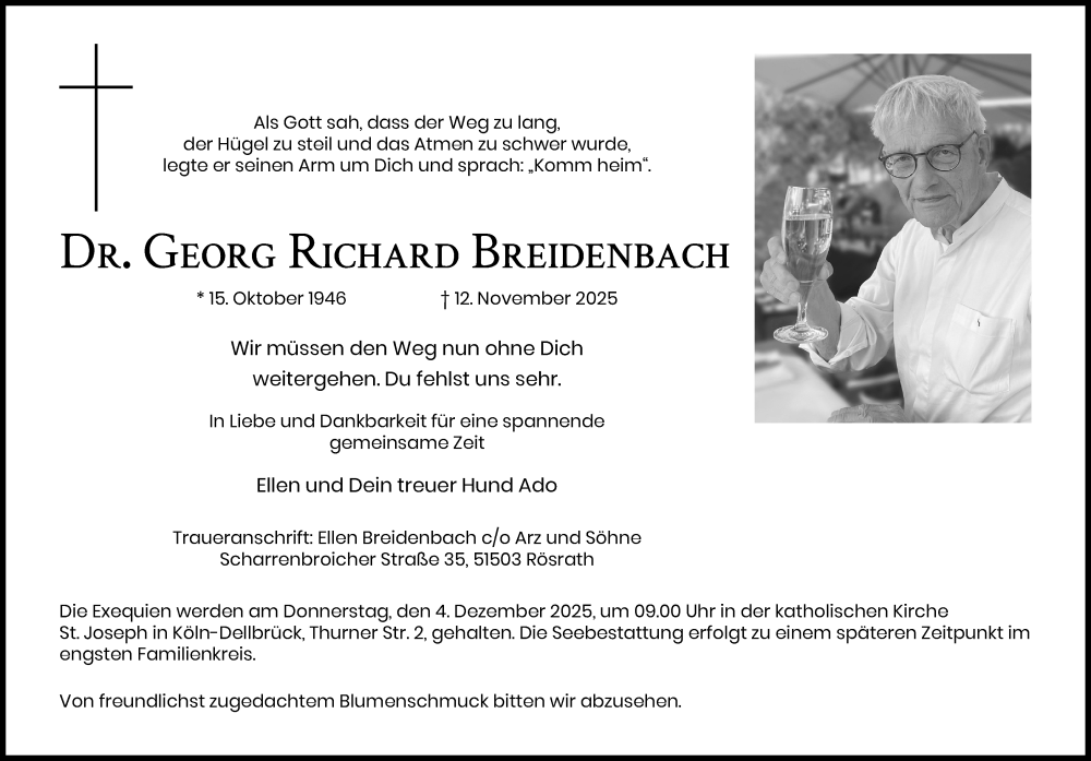  Traueranzeige für Georg Richard Breidenbach vom 29.11.2025 aus Kölner Stadt-Anzeiger / Kölnische Rundschau / Express