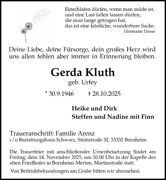 Anzeige von Gerda Kluth von  Schaufenster/Blickpunkt 