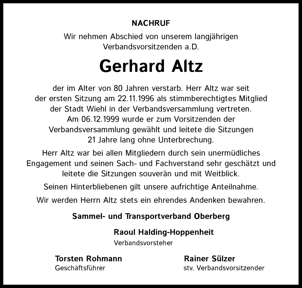  Traueranzeige für Gerhard Altz vom 08.11.2025 aus Kölner Stadt-Anzeiger / Kölnische Rundschau / Express