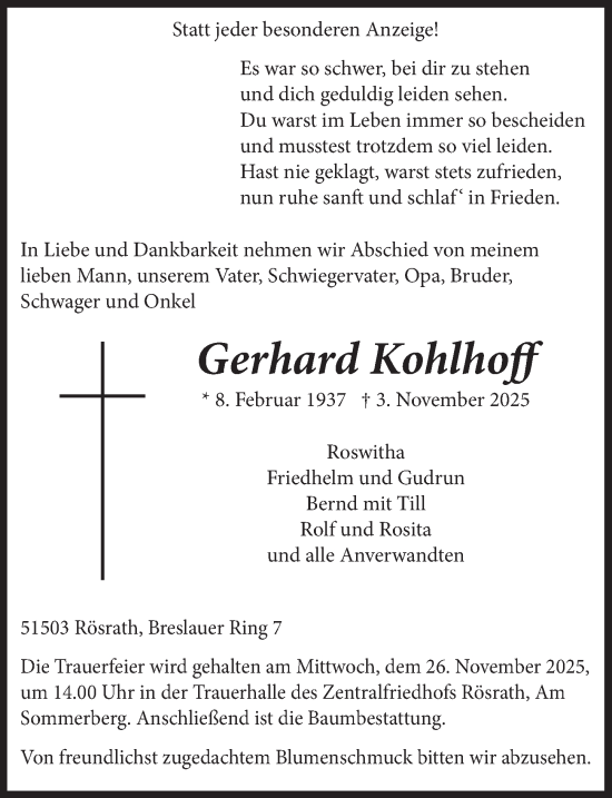Anzeige von Gerhard Kohlhoff von  Bergisches Handelsblatt 