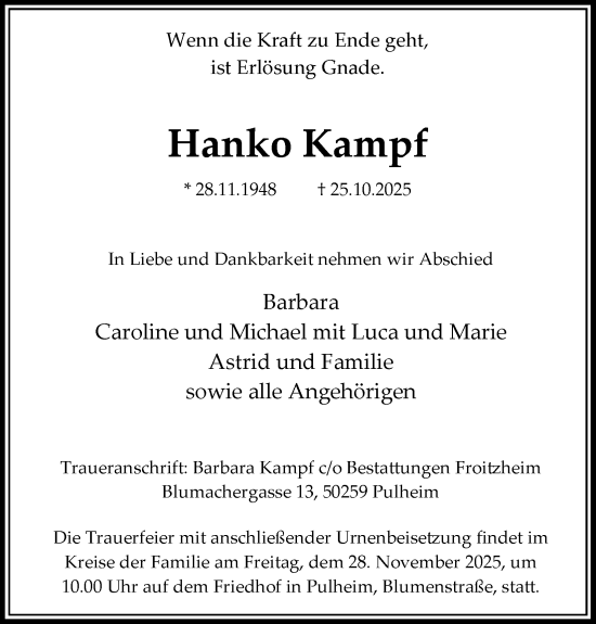 Anzeige von Hanko Kampf von Kölner Stadt-Anzeiger / Kölnische Rundschau / Express