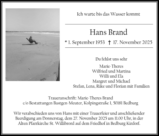 Anzeige von Hans Brand von  Werbepost 