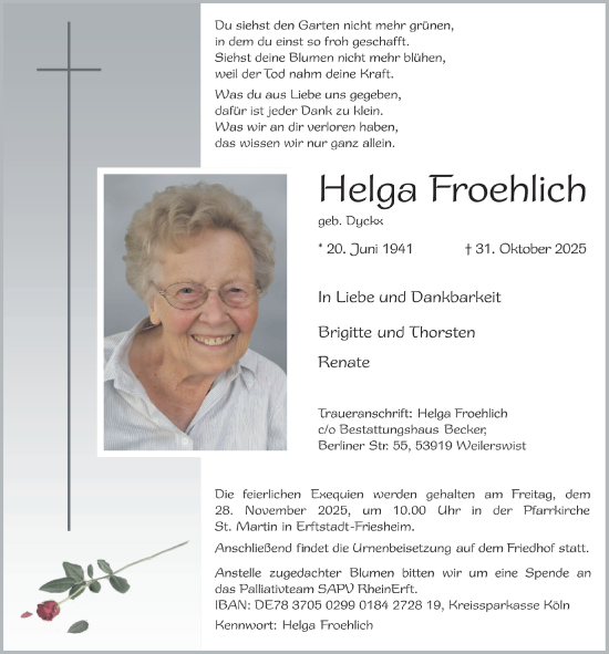Anzeige von Helga Froehlich von  Werbepost 