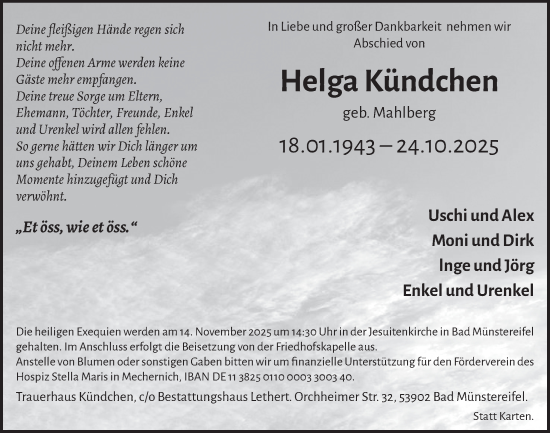 Anzeige von Helga Kündchen von  Blickpunkt Euskirchen 