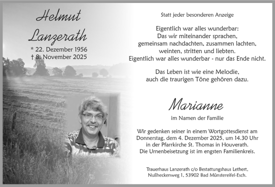 Anzeige von Helmut Lanzerath von  Blickpunkt Euskirchen 