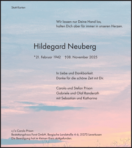 Anzeige von Hildegard Neuberg von Kölner Stadt-Anzeiger / Kölnische Rundschau / Express