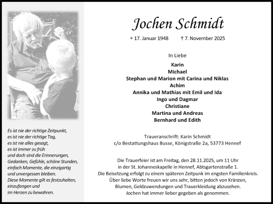 Anzeige von Jochen Schmidt von Kölner Stadt-Anzeiger / Kölnische Rundschau / Express